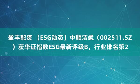 盈丰配资 【ESG动态】中顺洁柔（002511.SZ）获华证指数ESG最新评级B，行业排名第2