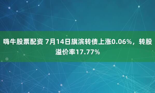 嗨牛股票配资 7月14日旗滨转债上涨0.06%，转股溢价率17.77%